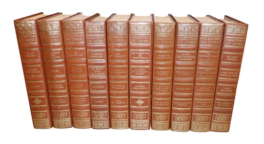 Set of 10 French leather bound books