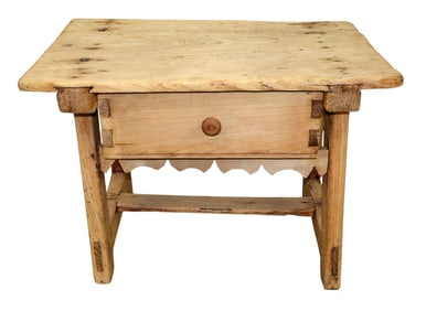 Spanish side table in chestnut with scalloped apron and single drawer