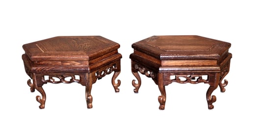 Pair of Chinese pierce carved octagonal plantstands