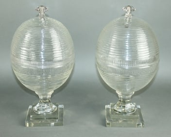 Pair of Bohemian crystal pedestal compotes