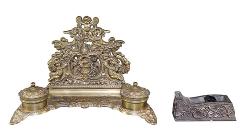Polished bronze relief desk set