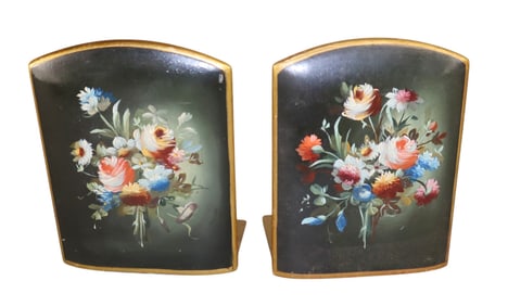 Pair of English floral painted bookends