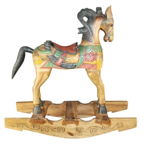 Carved and painted wooden rocking horse