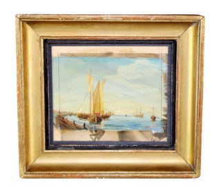 Acrylic on paper painting study of harbor scene