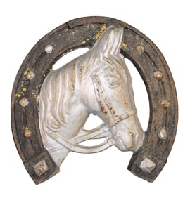 Antique French cast iron horse and horseshoe trade sign