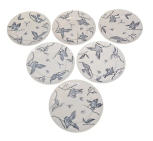 Lot of 6 French Longchamp dessert plates with birds