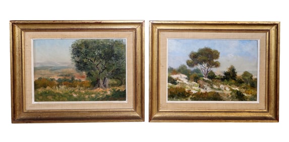 Companion pair of French oil on canvas landscape paintings