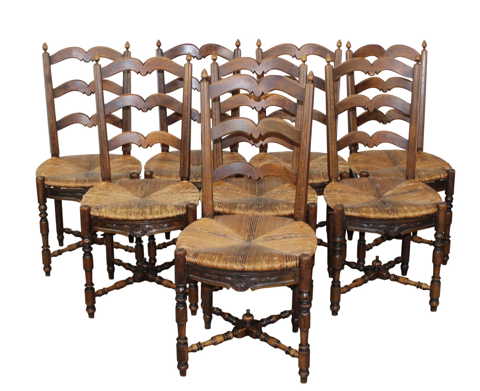 Lot of 8 French Provincial ladder back chairs with rush seats (1 of 14)