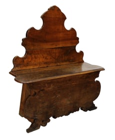Italian Tuscan shaped back hall bench in walnut with lift top