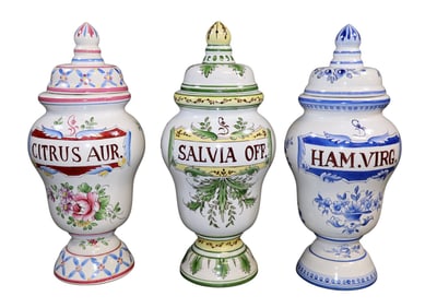 Lot of 3 French ceramic pharmacy jars