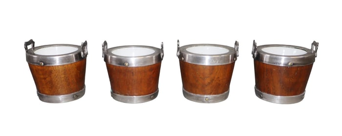 Lot of 4 English oak and silver plate salt cellars