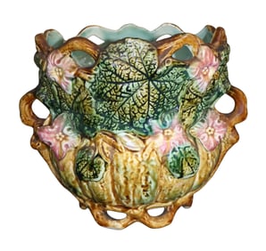 French Majolica cachepot with floral and foliate decoration