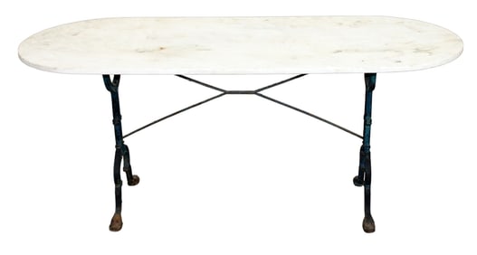 French cast iron base bistro table with oval white marble top