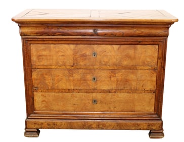 French Louis Philippe 4 drawer commode in burl walnut