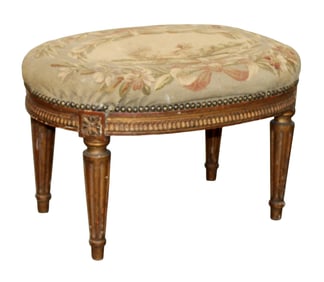 French Louis XVI style oval seat foot stool with needlepoint seat