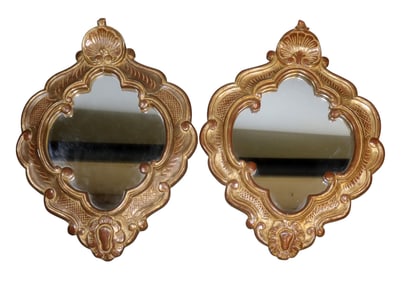 Pair of Italian giltwood shield form mirrors