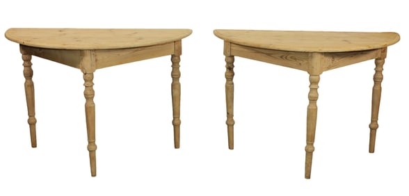 Pair of Swedish demi lune console tables in pine