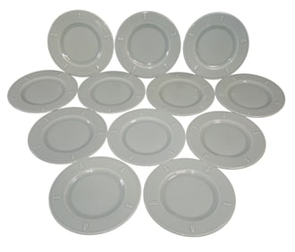 Set of 12 French Varages glazed plates with cicadas