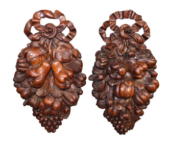 Pair of French relief carved panels with fruit