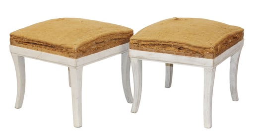 Pair of French foot stools on flared legs in walnut with painted finish