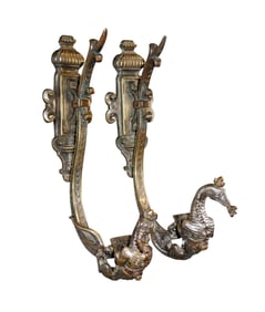 Pair of French bronze curtain tie backs with salamanders