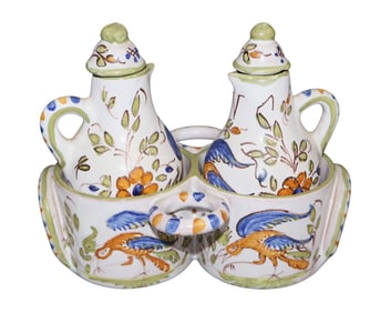 French Martre Tolosane hand painted cruet set with birds