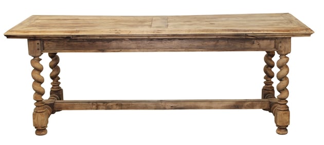 French trestle table on barley twist legs with draw leaves