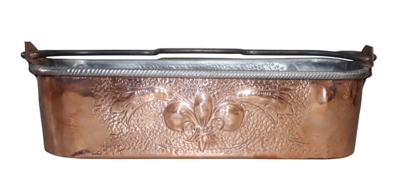 French copper fish poacher with embossed fleur de lys