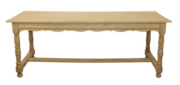 French farmhouse scallop edge dining table in bleached oak