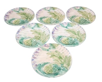 Set of 6 French majolica asparagus plates