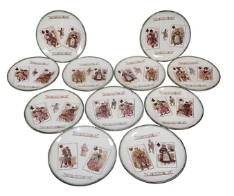 Set of 11 French HB & Cie Terre de Fer faience plates with playing cards