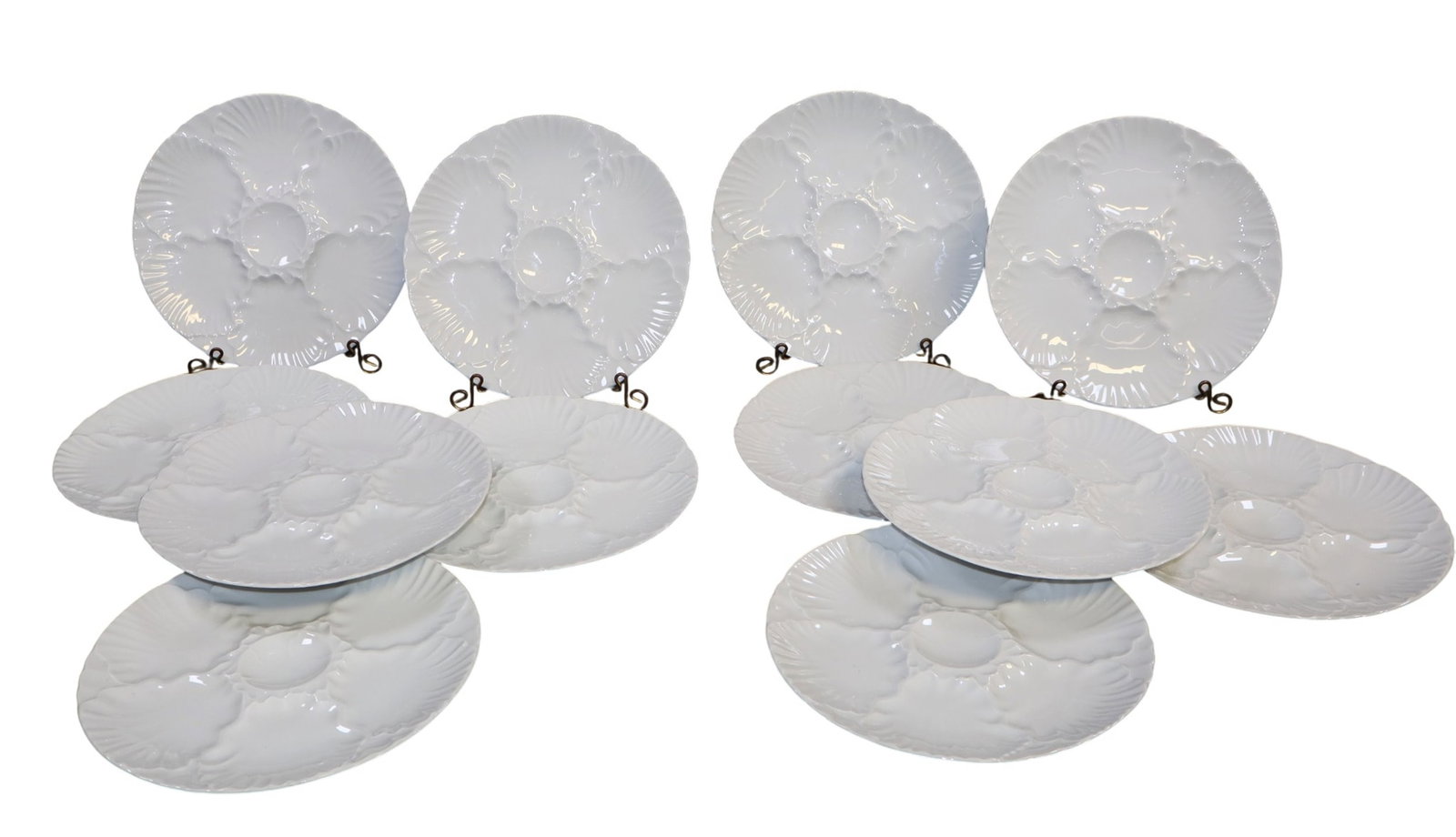 Set of 12 Bavarian oyster plates in white: Set of 12 Bavarian oyster plates in white marked Bareuther Walssassen 1"h x 9 3/8"dia. Total weight: 13 lbs