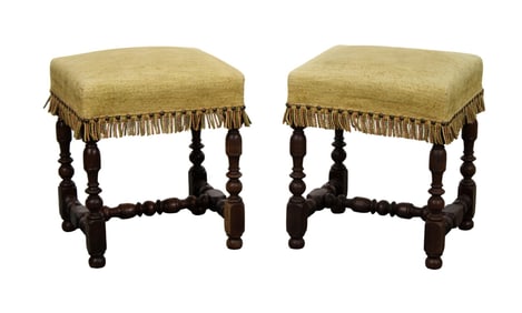 Pair of French foot stools in walnut on turned legs
