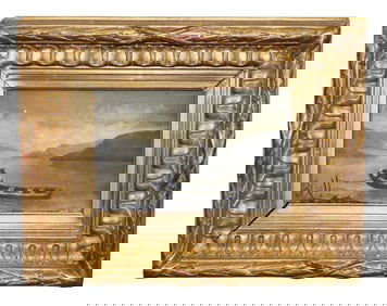 French miniature oil on canvas painting depicting fisherman in boat