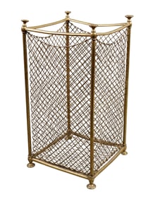 French brass and wire cage umbrella stand