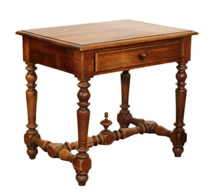 French bureau plat desk side table in walnut with drawer
