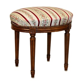 French Louis XVI style oval seat foot stool in walnut on tapered legs