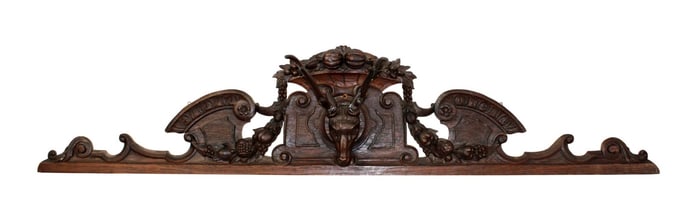 French overdoor crest in oak with deer head