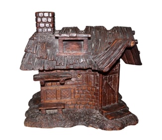 Black Forest carved cottage form jewelry box