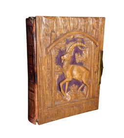 Swiss Black Forest relief carved photo album with antelope