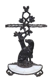 French cast iron umbrella stand with dog and naturalistic vines