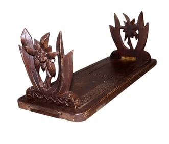 Swiss Black Forest relief carved walnut adjustable book rest with edelweiss