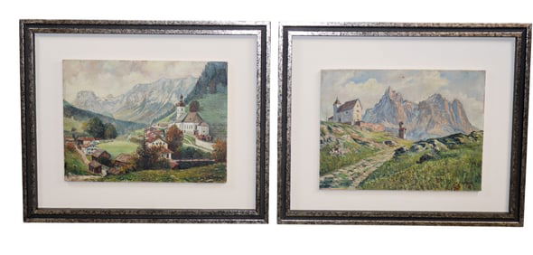 Pair of Walter Thamm (German, 1885-1938) landscape paintings on board