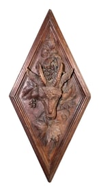 French relief carved wall mount trophy plaque with rams' head