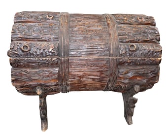 Black Forest relief carved faux bois trunk in walnut