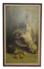 French oil on canvas still life with fowl