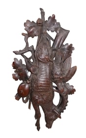 Black Forest relief carved walnut trophy plaque