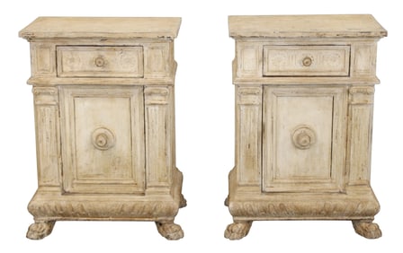 Pair of Italian side tables on paw feet with a painted finish