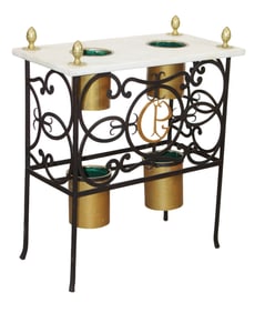 French wrought iron and marble rafraîchissoir table with bronze finials
