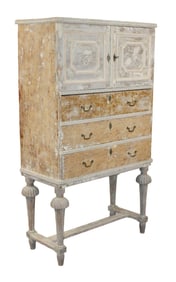Swedish Gustavian chest on legs with cabinet top in painted pine